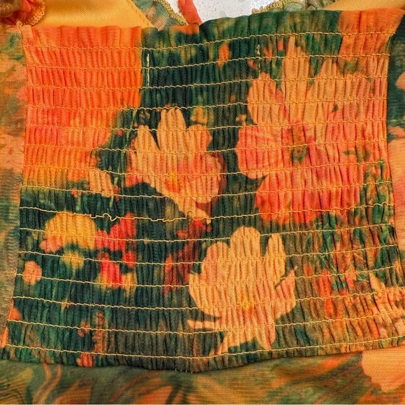 Urban Outfitters Audrey Mesh Floral Mini Dress Ruched Straps Size Large - Picture 10 of 10